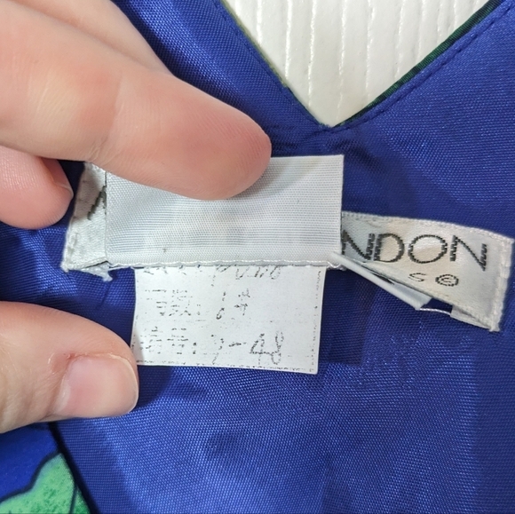 Maggy London 100% Silk Blue and Green Tropical Leaf Vintage Midi Dress Size 6 - Picture 5 of 5